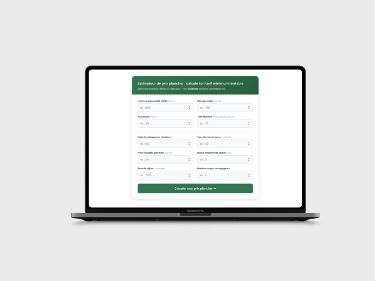 Interface de l'estimateur de prix plancher d'EvasionHomes, permettant aux propriétaires de définir le tarif de nuitée minimal pour protéger leur rentabilité même en basse saison.
