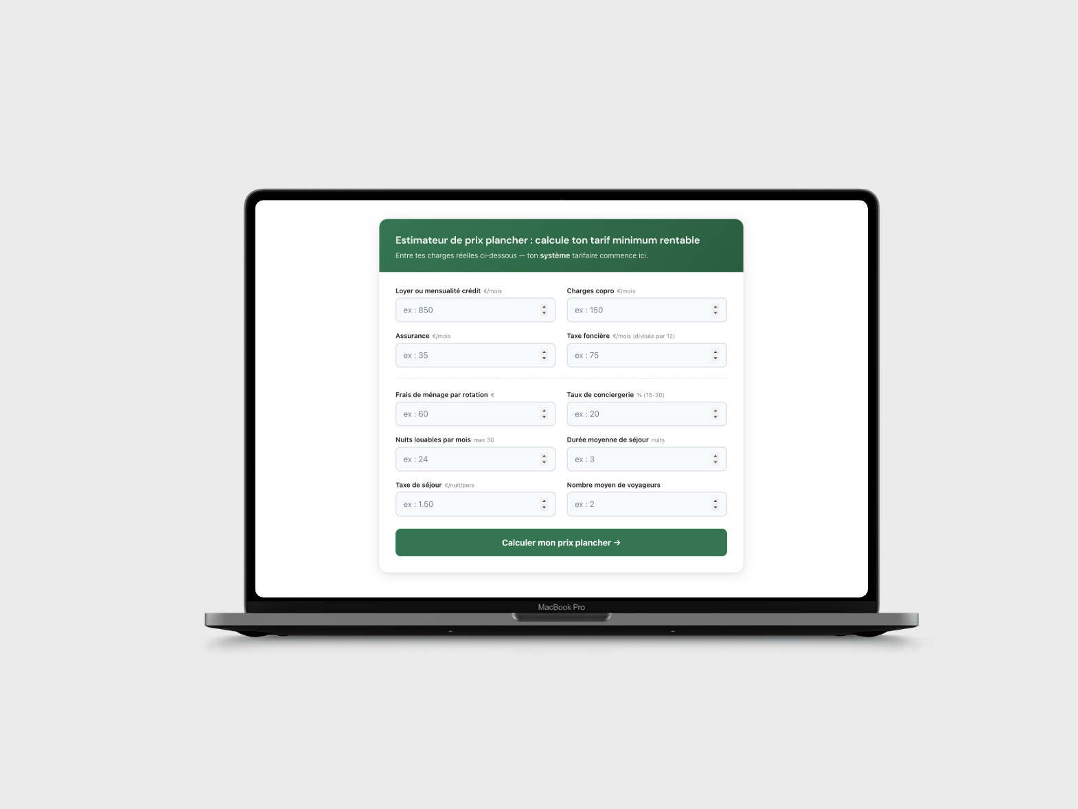 Interface de l'estimateur de prix plancher d'EvasionHomes, permettant aux propriétaires de définir le tarif de nuitée minimal pour protéger leur rentabilité même en basse saison.