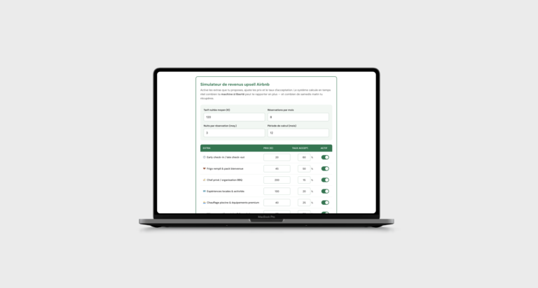 Interface du simulateur de services extras payants d'EvasionHomes, permettant aux propriétaires d'estimer les revenus additionnels générés par la conciergerie.