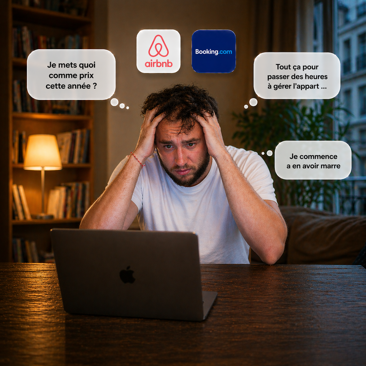 Hôte Airbnb face à son ordinateur