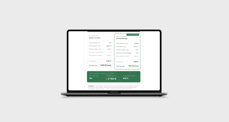 Capture d'écran de notre simulateur de rentabilité pour channel manager, un outil de conciergerie utilisé par EvasionHomes pour optimiser les prix et synchroniser les annonces de location saisonnière.